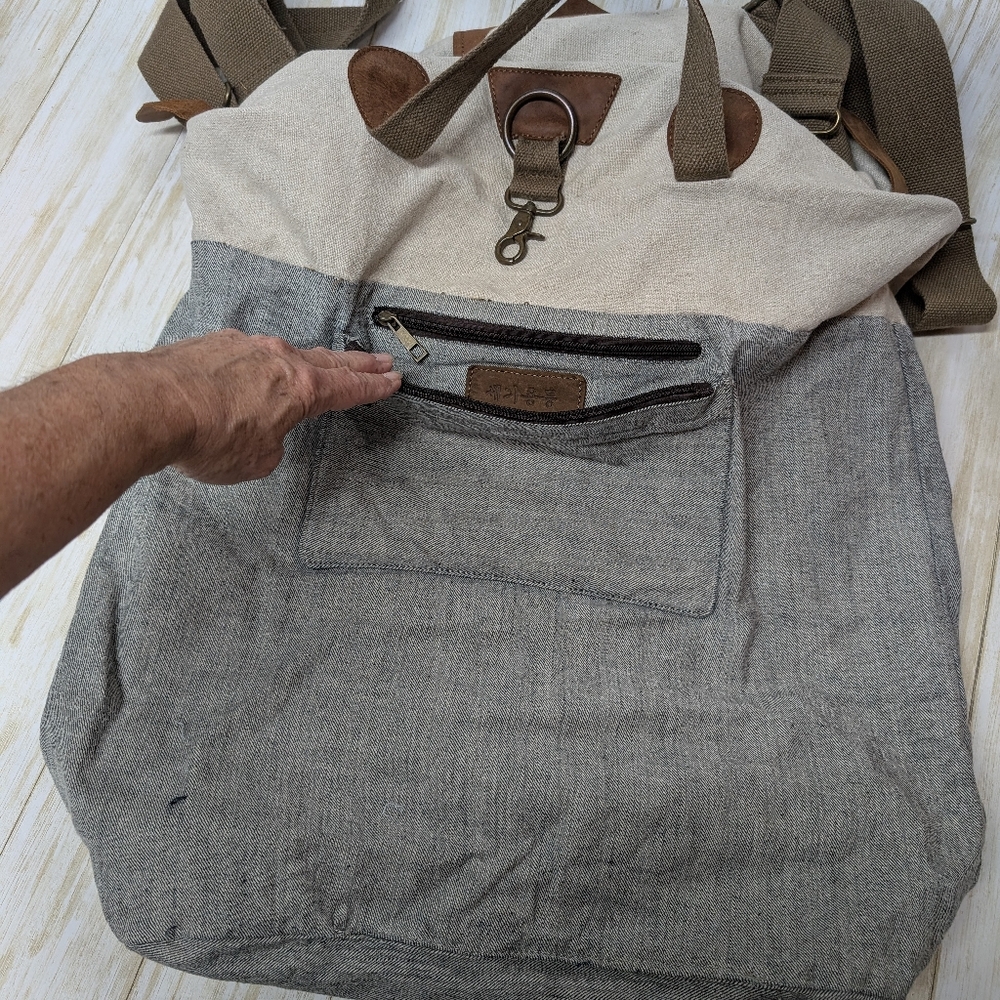 Canvas and Leather Bag Backpack Weekender - Picture 8 of 16